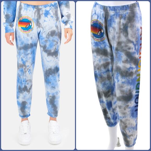 Aviator Nation Hamptons Cloud Blue Tie-Dye Sweatpants XS Rainbow Logo - Picture 1 of 16